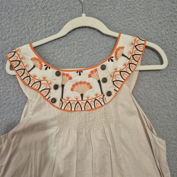 FLOREAT ANTHROPOLOGIE Women's Khaki Orange Embroidered Short Shift Dress L - Picture 9 of 11